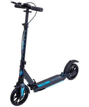БЕЗ УПАКОВКИ Самокат 2-колесный Trigger 200 мм, дисковый тормоз, черный/голубой БЕЗ УПАКОВКИ Самокат 2-колесный Trigger 200 мм, дисковый тормоз, черный/голубой